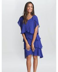 Gina Bacconi - Trysta Bugle Beaded Trim Tiered Dress - Lyst