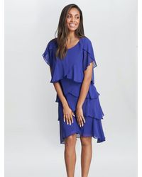 Gina Bacconi - Trysta Bugle Beaded Trim Tiered Dress - Lyst