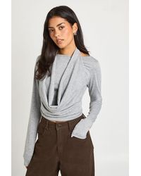 Boohoo - Halterneck Cowl Double Layer Long Sleeve Top - Lyst