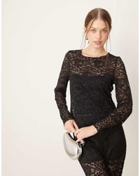 Vila - Long Sleeve Lace Top Co-Ord - Lyst