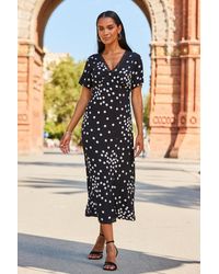 Sosandar - Spot Print Lace Trim Midi Dress - Lyst