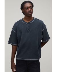 BoohooMAN - Oversized Boxy Acid Wash Waffle Henley T-Shirt - Lyst