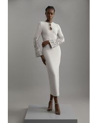 Karen Millen - Figure Form Bandage Knit Embellished Wide Sleeve Maxi Dress - Lyst