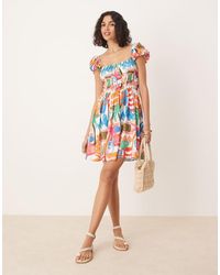 ASOS - Square Neck Mini Dress With Cinched Channel Waist - Lyst