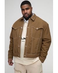 BoohooMAN - Plus Contrast Stitch Padded Boxy Western Jacket - Lyst