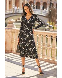 Sosandar - Print Ruched Front Midi Dress Jersey - Lyst