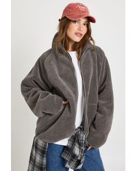 Boohoo - Oversized Teddy Zip Up Jacket - Lyst