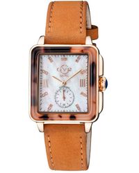 Gv2 - Bari Tortoise Swiss Quartz Mother Of Pearl Dial Suede Diamonds Watch Leather - Lyst