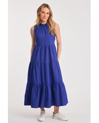 French Connection - Cotton Blend Sleeveless Poplin Tiered Midi Dress - Lyst