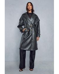 MissPap - Textured Leather Oversized Longline Trench Coat - Lyst