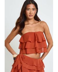 Boohoo - Bandeau Textured Ruffle Top - Lyst