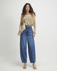 River Island - Barrel Jeans Mid Rise Leg Zip Cotton - Lyst