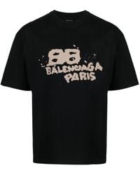 Balenciaga - Hand Draw Bb Icon Logo T-shirt In Zwart - Lyst