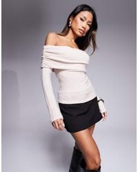 ASOS - Fold Over Bardot Marl Super Soft Top - Lyst