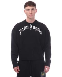Palm Angels - Gebogen Logo Crewneck Sweatshirt In Zwart-wit - Lyst