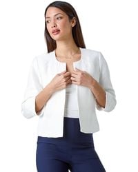 Roman - 3/4 Sleeve Pleated Textured Cropped Jacket - Lyst