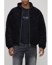 BoohooMAN - Regular Fit Textured Velvet Funnel Neck Puffer Jacket - Lyst