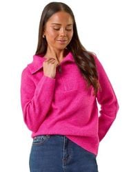 Roman - Petite Zip Detail Collared Jumper - Lyst