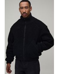BoohooMAN - Boxy Fit Chunky Borg Knit Rib Funnel Jacket - Lyst