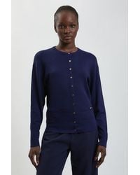 Karen Millen - Forever Viscose Blend Knitted Stitch Detail Balloon Sleeve Cardigan - Lyst