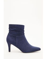 Quiz - Navy Faux Suede Ruched Heeled Ankle Boots - Lyst