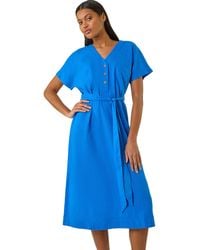 Roman - Button Linen Mix Midi Dress - Lyst