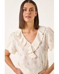 Roman - Textured Frill V-Neck Top - Lyst