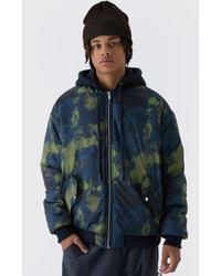 BoohooMAN - Oversized Abstract Print Hooded Bomber Jacket In Navy - Lyst