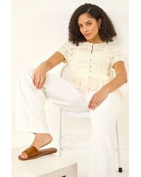 Roman - Textured Broidery Buttoned Knit Top - Lyst