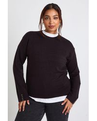 Boohoo - Plus Crew Neck Knit Jumper And Wide Leg Toruser Set - Lyst