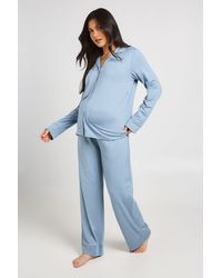 Boohoo - Matenity Soft Touch Button Through Shirt And Trouser Pyjama Set - Lyst