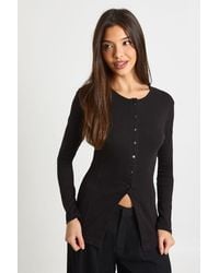 Boohoo - Ribbed Longline Popper Front Top - Lyst
