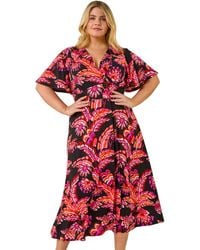 Roman - Curve Leaf Print Wrap Midi Dress - Lyst