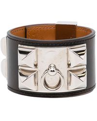 Hermès - Vintage Collier De Chien Bracelet Silver Calf Leather - Lyst