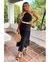 AX Paris - Halterneck Straw Belt Tiered Midi Dress - Lyst