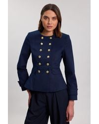 Karen Millen - Cotton Tailored Button Detail Peplum Blazer - Lyst