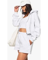 Boohoo - 3 Piece Deep Hem Crop Zip Through Short Tracksuit - Lyst