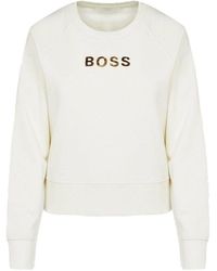 BOSS - 's Elia Crew Neck Sweatshirt In White - Lyst