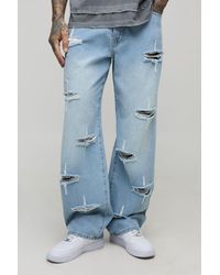 BoohooMAN - Tall Rigid Star Distressed Relaxed Fit Jeans - Lyst