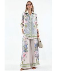 Msn-Collection - Floral Shirt Collar Blouse And Wide-Leg Pants Set - Lyst