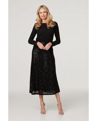 Izabel London - Sequin High Waist Semi Sheer Midi Skirt - Lyst