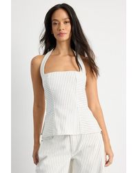 Warehouse - Pinstripe Halterneck Denim Top - Lyst