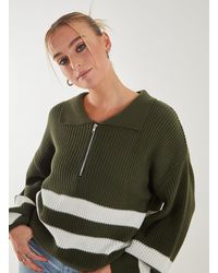 Pink Vanilla - Striped Zip-Up Collar Knitted Jumper - Lyst