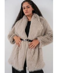 Bigdart - Long Oversized Faux Fur Coat With Belt - Lyst