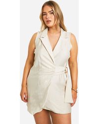 Boohoo - Plus Tie Side Linen Look Blazer Dress - Lyst