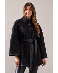 Wallis - Wool Mix Belted Cape - Lyst