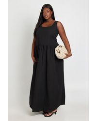 Boohoo - Plus Cotton Poplin Pleated Maxi Dress - Lyst