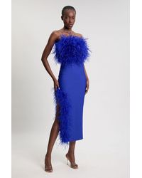 Karen Millen - Figure Form Bandage Feather Detail Bandeau Knit Midi Dress - Lyst