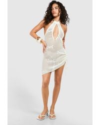 Boohoo - Petite Crochet Keyhole Mini Beach Dress - Lyst