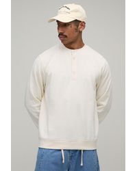 BoohooMAN - Regular Fit Raglan Panel Henley Sweater - Lyst